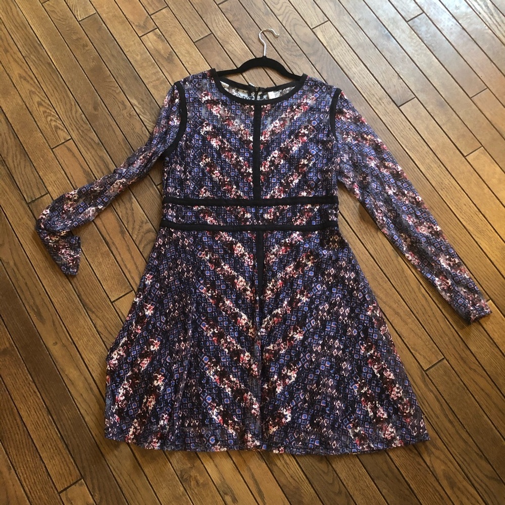 Blue and floral chevron print dress